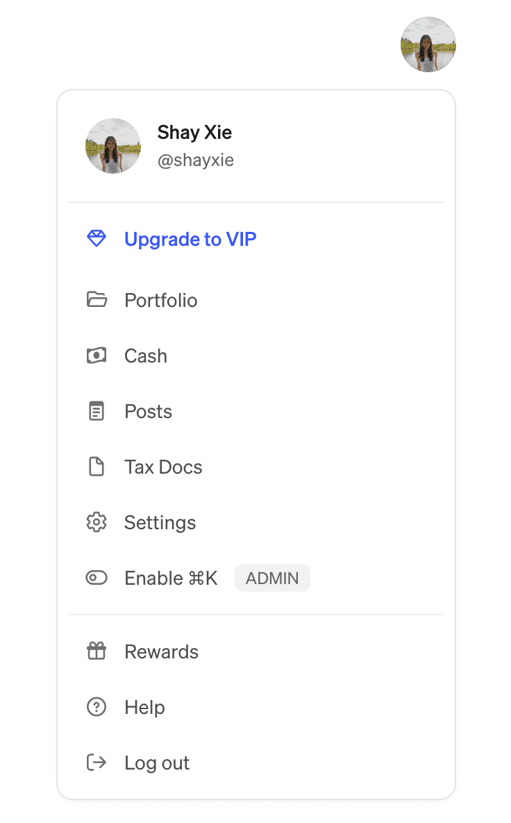 Desktop user navigation dropdown menu