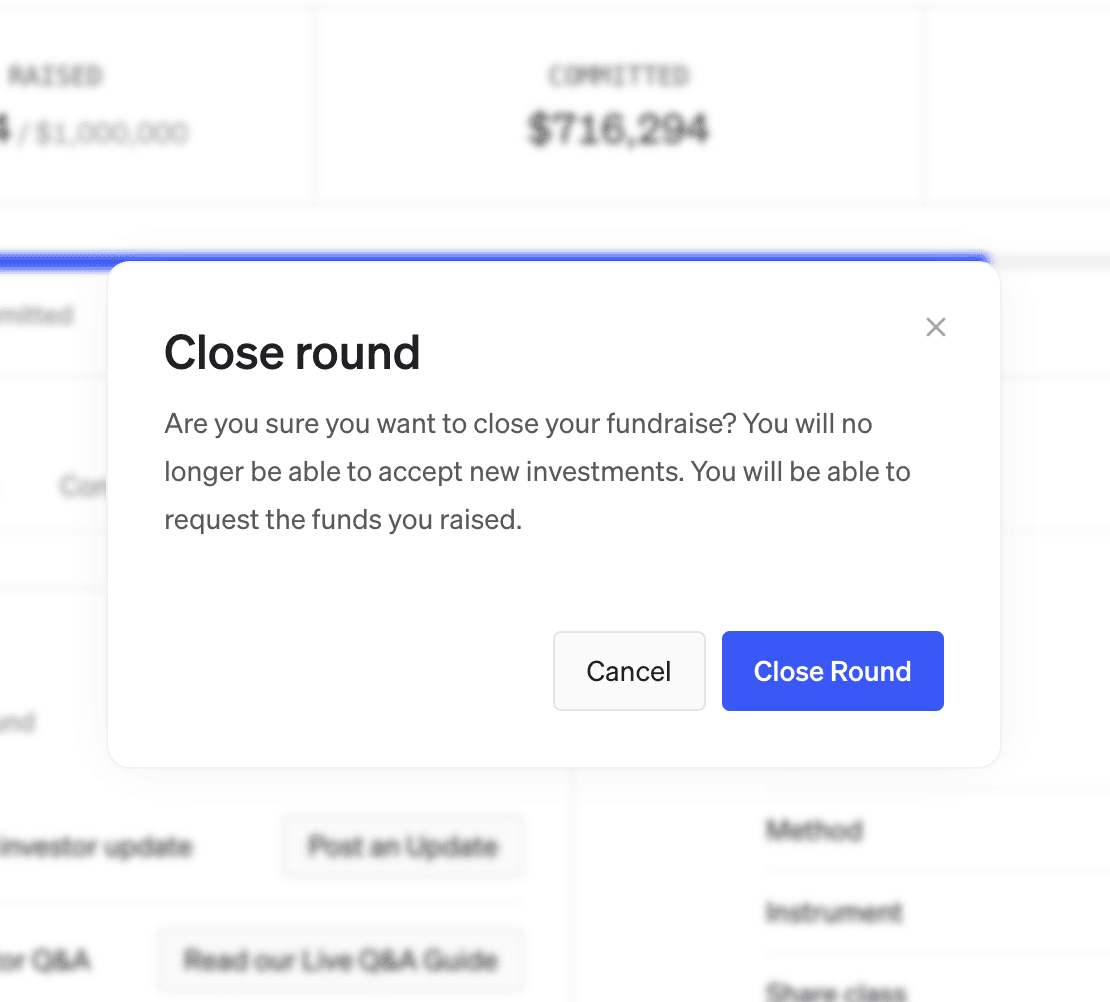 Close round confirmation dialog